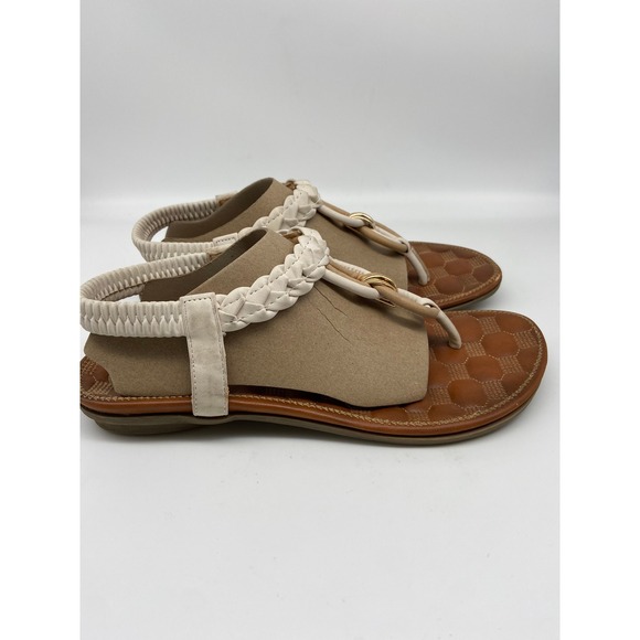 PATRIZIA by Spring Step Women's Sandals Size 8 39 Flat Thong Braided Gold Accent - Picture 4 of 16